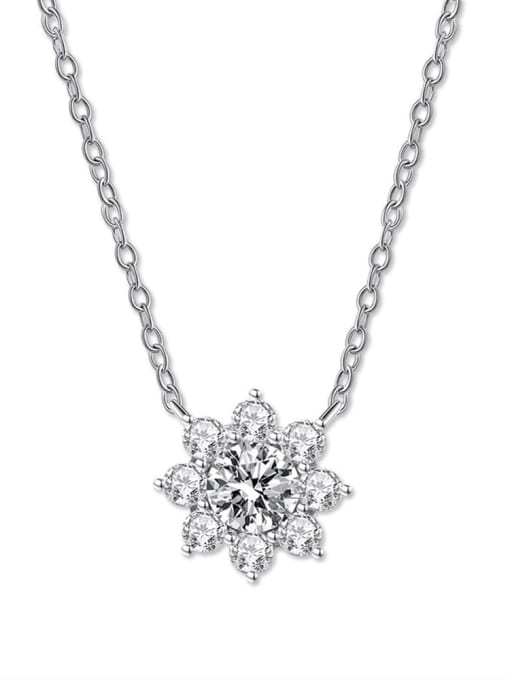 White (including chain) [P 0757] 925 Sterling Silver High Carbon Diamond White Flower Dainty Necklace